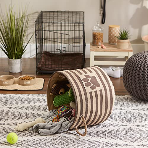 Bone Dry Pet Storage Collection Striped Paw Patch Bin, Medium Round, Brown - color: Brown, size: Medium Round