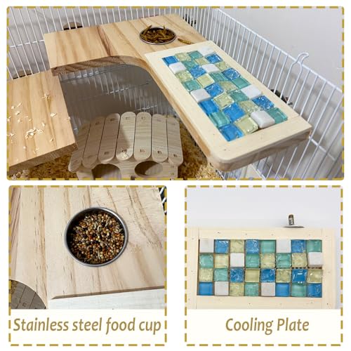 Wooden Hamster Cage Platform Set 9 Pack Wood Juvenile Chinchilla Shelves, Squirrel L-Shape Corner Ledge with Hole Cooling Standing Board, Rat Cage Accessories for Gerbil Small Animal Climbing - size: 9PCS