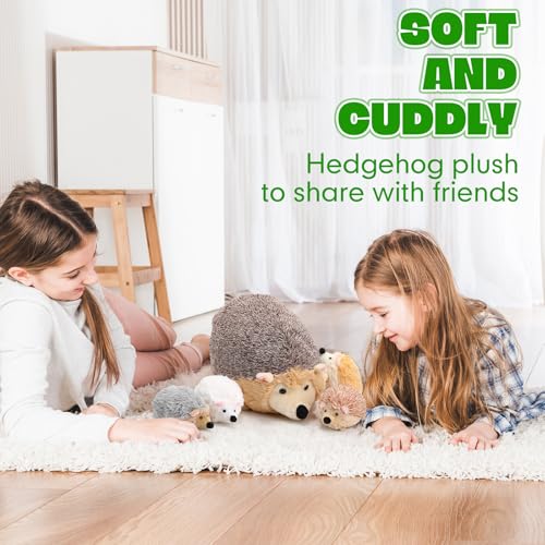 Hiboom 5 Pcs Hedgehog Stuffed Animal, 14 Inch Large Mommy Hedgehog Stuffed Plush Toys with 4 Plush Baby Soft Cuddly Plushie Toy Set Easter Gifts for Kids Birthday Gifts Party Favors(Lying Down) - style: Lying Down