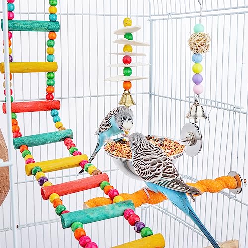 2 Pack Bird Feeding Dish Cup, Stainless Steel Birdcage Food Bowl with Clamp Holder for Bird Parrot Parakeet Macaw Finches Lovebirds Cockatiel Conure Budgies