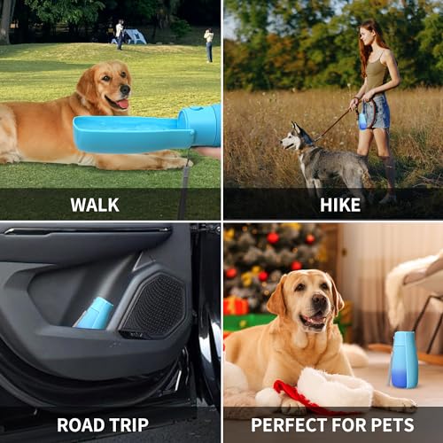 Portable Dog Water Bottle 19oz Blue | Foldable pet water dispenser, food grade plastic, ease to use for outdoor walking, hiking, travel - color: Blue, size: 19OZ