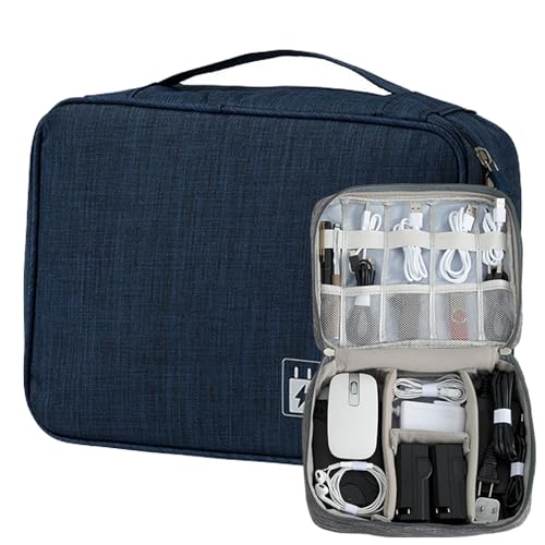 Organizer Case Small Electronic Devices USB Charger Accessories Mouse Phone Cable SD Power Bank Earphone - color: Large-Deep Blue