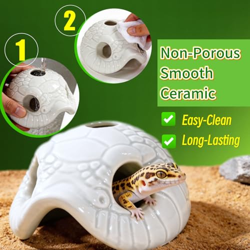 Snake Head Reptile Hide Cave, White | Small Ceramic, Gecko Hideout with Water Reservoir, Mini Terrarium Decor, For Juvenile Snake, Lizard, Frog - color: White
