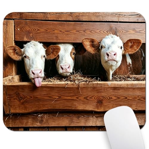 Funny Cow Portrait Mouse Pad, Rustic Old Wood Barn Desk Mat | 9.5"x 7.9", Red and White Farm Animal, Cute Smooth & Anti-Slip Mousepad - color: Colorful Design Wknoon-Art 17