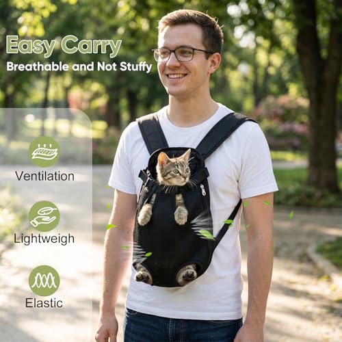 Upgraded Dog Carrier Backpack,Breathable Mesh,Portable Foldable Cat Carrier Sling for Hiking/Camping,Adjustable Legs Out Pet Front Carriers Travel Bag for Small Dogs,Puppy,Cat,Rabbit,Pink - color: Pink-1