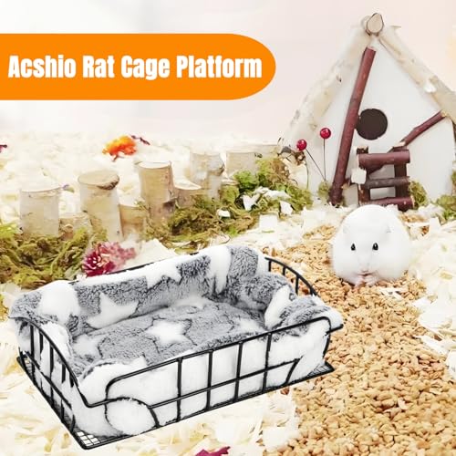 Metal Rat Cage Hanging Platform with Mat, Chew Proof | Rat Hammock Basket Squirrel Cage Bed Platform Accessories, Small Animal Habitat for Hamster, Hedgehog, Chinchilla Pig, Black