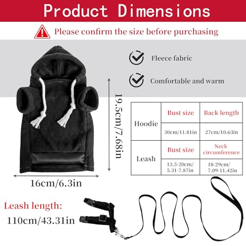 Ferret Clothes and Leash Set, Warm Hoodie Sweater with Harness and Leash for Outdoor Walking, Cozy Wear for Ferrets, Chinchillas, Small Pets, Adjustable Small Pet Outfits (Black) - color: Black