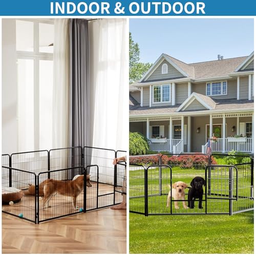 NEWBULIG Dog Playpen Indoor 8 Panels 40 Inch, Metal Outdoor Dog Fence Pen | Heavy Duty Metal Exercise Pen, Foldable Portable, RV Camping, Yard Garden, Small Medium Large Dogs Pet Pen - color: Modern Black, size: 40IN