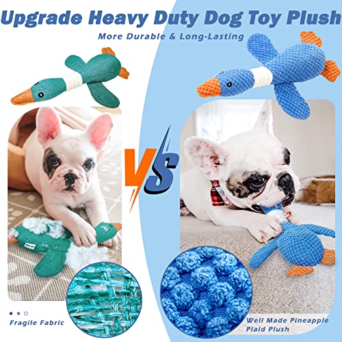Vitscan Upgraded Goose Indestructible Dog Toys for Aggressive Chewers | Dog Chew Toys for Aggressive Chewers Small Medium Large Breed, Crinkle Squeaky Plush Puppy Chew Toys for Teething, Duck Toys - color: Blue goose - pineapple plush