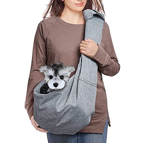 Dog Cat Sling Carrier Adjustable Padded Shoulder Strap with Mesh Pocket for Outdoor Travel (Grey, L - 8 to 15 lbs) - color: Grey