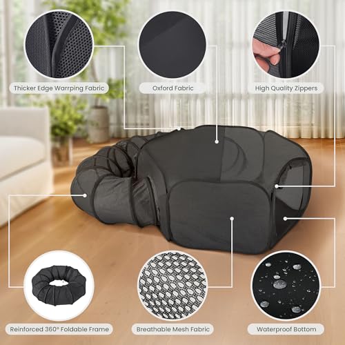 X-ZONE PET Portable Cat Play Tunnels, Catio Outdoor Enclosed Tent Playpen with Tunnel, Indoor Enclosure for Cats & Small Animals, Black - color: Classic Black