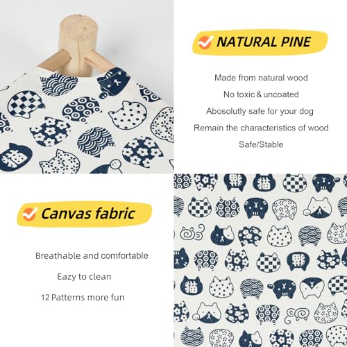 Patas Lague Cat Hammock Bed Small Eleveted Dog Bed 19x19 in White Cat | Brethable Wooden Pet Bed, Cooling Rabbit Cot, Outdoor Cat Furniture For Summer - color: White Cat