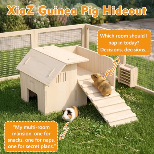 XiaZ Guinea Pig Hideout, Double Decker Wooden Guinea Pig House with Stairs,Two Lower Rooms and One Large Upper Platform,Habitat Hideout for Dwarf Rabbit, Hamster, Chinchilla - size: style3:15.7 x 15.7 x 9.1 inches