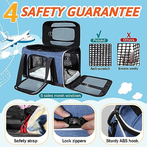 Top-Expandable Small Pet Carrier 17"x11"x9.5" Airline Approved | for Alaska Airlines, Lockable Safety Zippers and Anti-Scratch Mesh, Soft-Sided, Pets Under 10 Lbs, Blue - color: Blue, size: 17.0"L x 11.0"W x 9.5"H