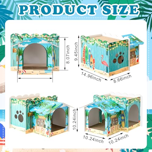 Lineshading 2 Story Cardboard Cat House with Scratcher Pad, Multi Level Durable Cat Scratcher House for Small Kitten Bunny Rabbit Animals Christmas Birthday Gift(17x12x10,Hawaii) - style: Hawaii