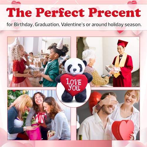 8 inch Adorable Valentine Stuffed Animal with Love You Heart for Loved Ones -Premium Huggable Animal (Panda with Heart) - style: Panda