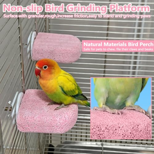 4PCS Bird Beak Grinding Stone,Parrot Perch Stands,Parakeets Platform Chewing Toys Calcium Pumice Lava Foot Claws Trimmer Climbing Ledge for Cockatiel Budgie Conure Lovebird(Pink) - color: 4Pack Pink | S