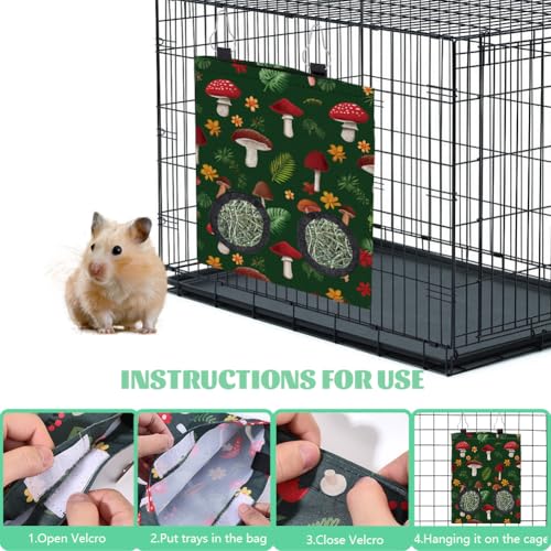 2Pcs 2 Styles Mushroom Hay Bag Feeder Guinea Pig Hay Bags with 2 Holes Mushroom Leaves Pattern Oxford Cloth Washable Rectangle Feeding Storage for Rabbit Chinchillas Hamsters 12 x 9 Inch - color: Mushroom
