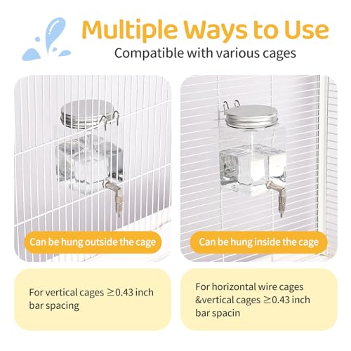 Bird Water Dispenser No Drip 10oz – Leak Proof Small Animal Water Bottle with Stainless Steel Needle Valve & 180° Rotatable Bracket for Parakeet Hamster Mouse Sugar Glider Gerbil