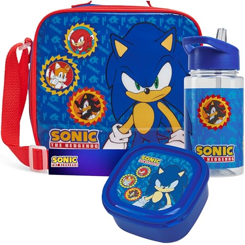 Get Trend Sonic the Hedgehog Boys Lunch Box 3Pc Set | Kids Insulated Lunch Bag with BPA-Free Water Bottle and Snack Box, Back to School Gifts for Boys - color: Sonic