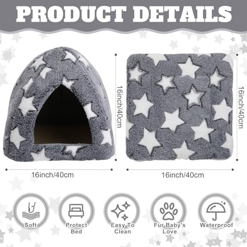 Cat Bed for Indoor, Self Warming Cozy Cat House Cave Bed Kitten Tent for Small Pets Hideout with Self Heating Mat Soft Removable Washable Cushion for Puppy Bunny Small and Medium Pet - size: 16 x 16 Inch