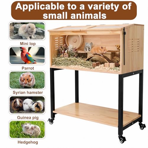 Wooden Hamster Cage with Storage Shelf, Large Hamster Cage, Pine, Guinea Pig Cages, 40.0" L x 20.0" W x 42.0" H Small Animal Cages with Stand & Wheels for Guinea Pig, Chinchilla, Rat, Bunny, etc. - size: 40.0"L x 20.0"W x 42.0"H