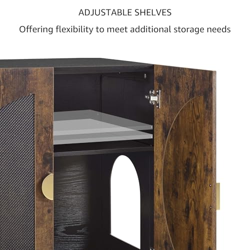 unipaws Tall Cat Litter Box Enclosure for Tall or Top Entry Litter Box | Hidden Litter Box Cover with Shelves, Kitty Enclosed Litter Box Cabinet, Cat Box Furniture - color: Rustic and Black