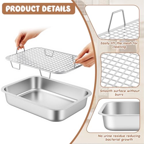 Maxcheck 2 Pcs Rabbit Litter Box, Stainless Steel Rabbit Litter Pan with 2 Grids, High Side Bunny Toilet Tray Potty Training Pan for Rats Ferret Bunny Guinea Pig(S 14.2''L x 11.2''W x 2.5''H) - size: S 14.2''L x 11.2''W x 2.5''H
