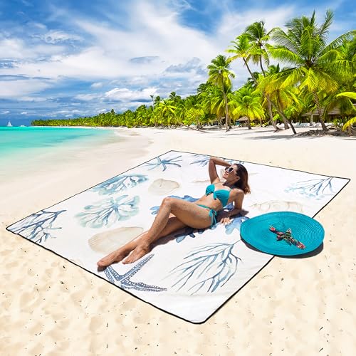 WIWIGO Beach Blanket Mat Waterproof Sandproof for 2-8 Adults Quick Drying | Extra Large, For 2-8 Adults,Windproof, Outdoor Picnic Mat, Beach Accessories Must Have,Gifts, for Travel, Camping, Hiking - color: Sea Creature - Burlap, size: 79" X 83"（1-4person