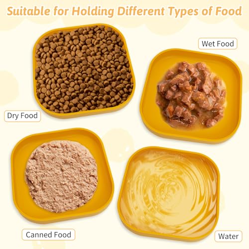 Fhiny 2PCS Silicone Cat Bowls Set 5.9 x 5.9 in Shallow Dog Dish Whisker Friendly Cat Food Plate for Dry & Wet Food Dishwasher Safe Non-Slip Pet Feeding Bowls for Kittens and Puppies (Yellow) - color: Yellow