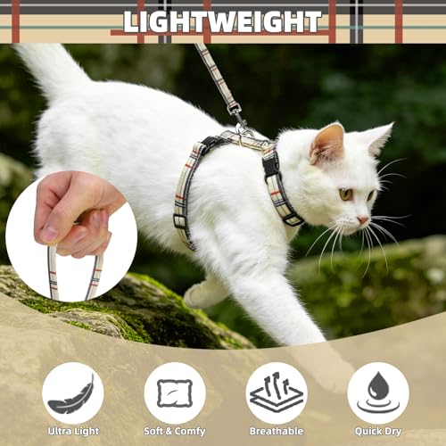 PUPTECK Adjustable Cat Harness and Leash Set Escape Proof Kitten Strap Collar for Walking Travel, Beige Plaid - color: Beige(Plaid), size: Small