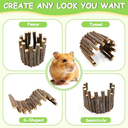 2 Pack Wooden Hamster Bridge, 10.6 Inch Flexible Rat Ladder Platform | Wood Hamster Fence, Climbing Ramp Rat Cage Accessories for Gerbils Guinea Pigs & Small Pets, Brown - color: Brown