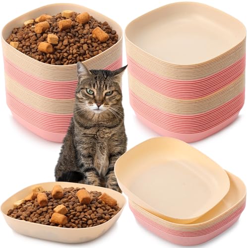 Tioncy 24 Pcs Fatigue Relief Cat Bowl 5.7 Inch Shallow Cat Food Dish Wide and Small Pet Wet Feeding Bowl for Kitten Short Legged Kitten Ferrets Feral Small Animals(Pink, Beige,Classic) - color: Pink, Beige, style: Classic