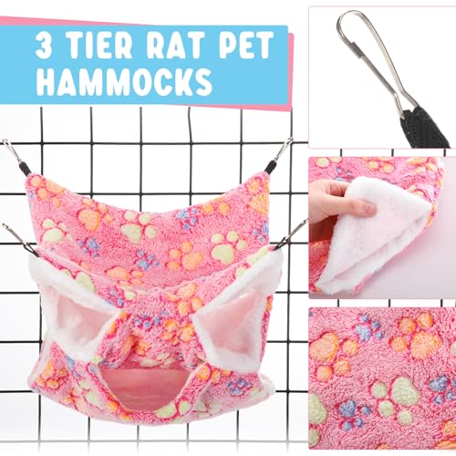 Abbylike 9 Pieces Rat Hammock 3 Tier Guinea Pig Ferret Hammocks Small Pet Hanging Tunnel Glider Toy Guinea Pig Ferret Hideout Bed Cage Accessories for Hamster(Purple, Pink, Rose Red,Paw) - color: Purple, Pink, Rose Red