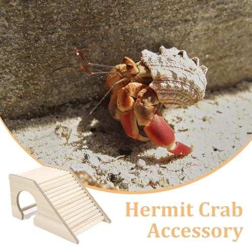Hermit Crab Hideout with Ramp, Wooden Climbing Toys, Aquarium Ladder Bridge Ramp Toy, Small Animals Tank or Cage Accessories, Hermit Crab Habitat