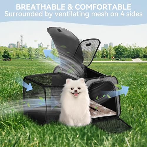 Petsfit 19"X12" X12" Expandable Pet Carrier, Square Expansion Reduces Pet Anxiety, Escape-Proof Self-Locking Zippers, 3 Easy-Access Entrances, for Cats & Small Dogs up to 18 lbs - color: Gray, size: 19.0"L x 12.0"W x 12.0"H