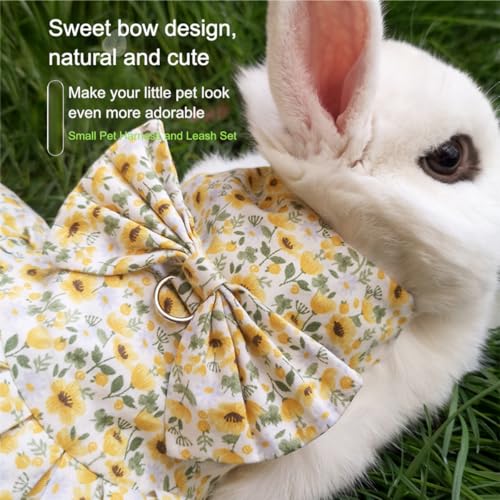 Rabbit Leash and Harness Set Adjustable Bunny Rabbit Dress Rabbits Clothes Outfit for Small Pet Ferret Guinea Pig Kitten Puppy (Yellow,S) - color: Yellow, size: S