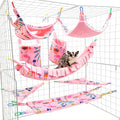 8 Pcs Sugar Glider Cage Set, Small Animal Fleece Hammock Set, Hanging Bed, Climbing Bridge and Toys for Sugar Gliders, Fancy Rats, Squirrels,Ferrets,Pink7126-1 - color: Pink
