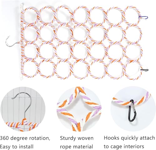Rat Climbing Activity Bundle - 2pc Hemp Rope Net & Adjustable Wooden Ladder Set - Includes Hanging Bridge and Multi-Level Platforms for Rats Mice Parrots Small Pets Cage Accessories
