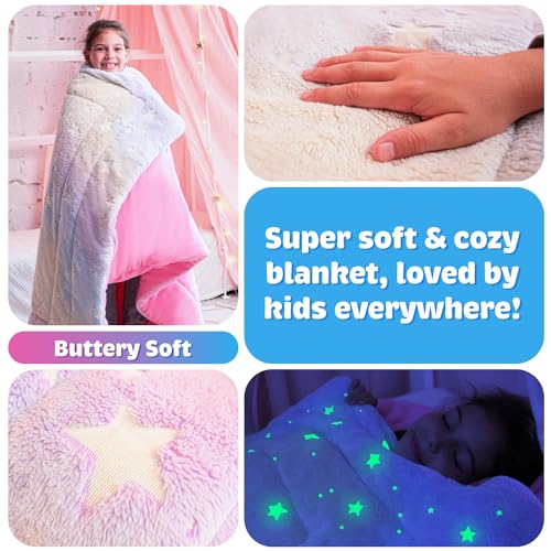 Kids Sleeping Bag for Boys & Girls - Glow in The Dark for Ages 3+, Large With Pillow Pocket, Extra Soft Toddler Blanket (66" x 33") - color: Rainbow - Stars
