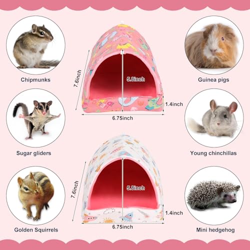 UPINS 2 Pack Guinea Pig Bed,Guinea Pig Hideout | Washable Small Animal House Cage Accessories,for Dwarf Rabbits Chinchillas Hamsters Hedgehogs Ferrets and Rats - color: Pink White, size: 6.8 x 7.4 inch