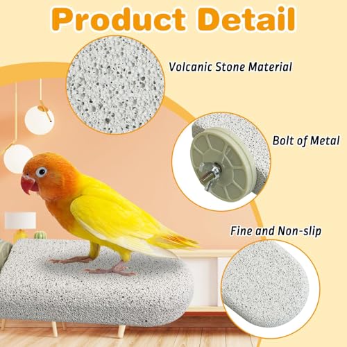PINVNBY 6 PCS Large Bird Cage Perch Natural Parrot Beak Grinding Stone Calcium Parakeet Chew Toy Bird Stand Platform for Cockatiel Conure Lovebird Finch - color: Grey, size: L, 6 pcs