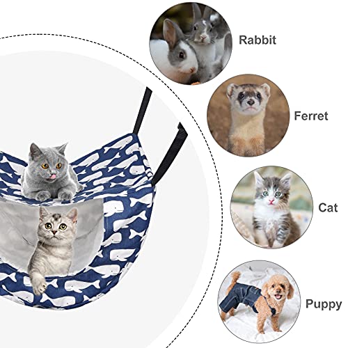Petmolico Cat Hammock for Indoor Cats, 2 Tier Hanging Cat Cage Hammock with Soft Fleece Pet Bed for Kitten Raccoon Ferrets Gerbils, Blue Whale