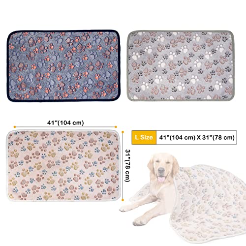 Dono 1 Pack 3 Dog Blankets, Soft Fluffy Fleece Pet Blanket Warm Sleep Mat Paw Print Design Puppy Kitten Throw Blankets Doggy Blanket for Dogs - color: Nude/Gray/Blue, size: Large(41*31")