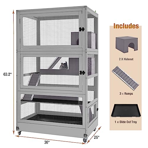 GUTINNEEN Ferret Cage Chinchilla House Large 4 Levels Rat Cage Perfect for Ferret,Chinchilla, Rat, Squirrel, Lizard and Other Small Animal,Upgrade Anti-Chewing (Grey)