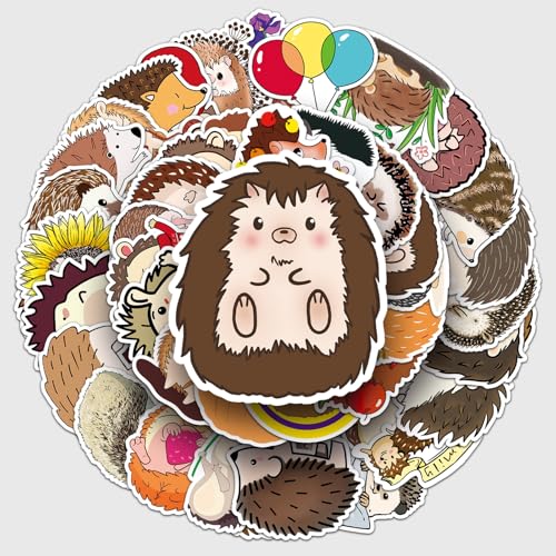 50Pcs Cute Hedgehog Stickers, Cartoon Animal Waterproof Vinyl Stickers, Aesthetic Hedgehog Decals for Water Bottles Laptop Journal, Scrapbook, Guitar, Woodland Party Favors for Kids Teens - color: Hedgehog-6