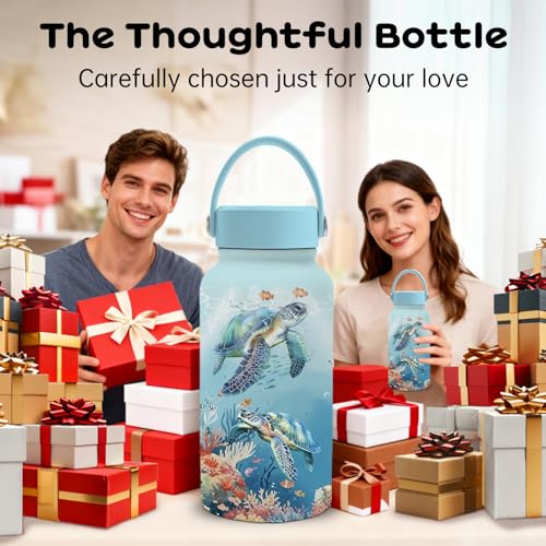 25oz Turtle Water Bottle with Straw Lid & Direct-drink Lid - Sea Turtle Stainless Steel Water Bottles, BPA-free Leakproof Under the Sea Sports Waters Bottle for Office Travel, Gifts Cup for Sea Lover - color: Turtle