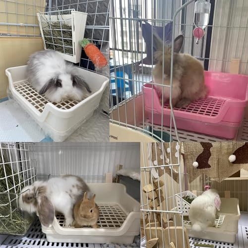 Extra Large Rabbit Litter Box with Splash Guard & Removable Tray - Double Layer Small Animal Cage Toilet for Guinea Pigs, Chinchillas, Ferrets - Chew-Proof Plastic + 2 Hooks (15.7" Jumbo, Beige) - color: Beige（With the ball）