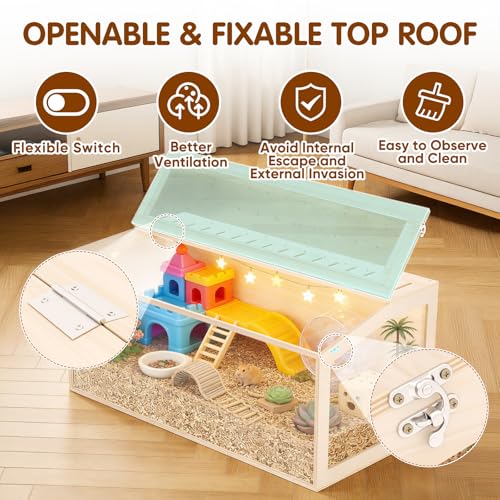 Wooden Hamster Cage, 32inch Large Hamster Enclosure with Openable Top & Stabilized Acrylic for Small Animals, Guinea Pig, Rabbit, Rat, 32" L x 16''W x 16''H Hamster Habitat with Multi-Vent - size: 32.0"L x 16.0"W x 16.0"H