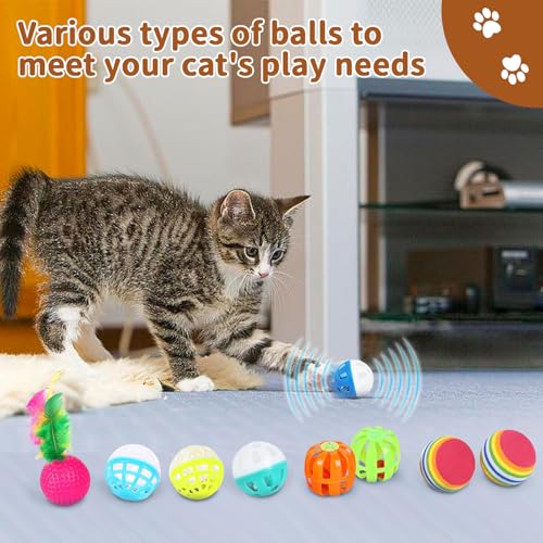 iCAGY 25 Pcs Cat Toys Set, Cat Tunnel Toy for Indoor Cats, Kittens | Interactive Variety Pack, 45" Rainbow Cat Tunnel, Feather Teaser, Feather Golf, Mice, Springs, Balls, Noise Toys - Colorful